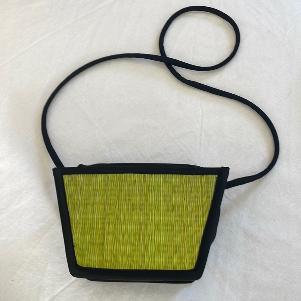 Green and black basket crossbody bag